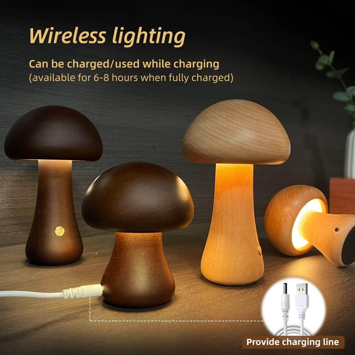 INS Wooden Cute Mushroom LED Night Light With Touch Switch Bedside Table Lamp For Bedroom Childrens Room Sleeping Night Lamps Home Decor - Image 3