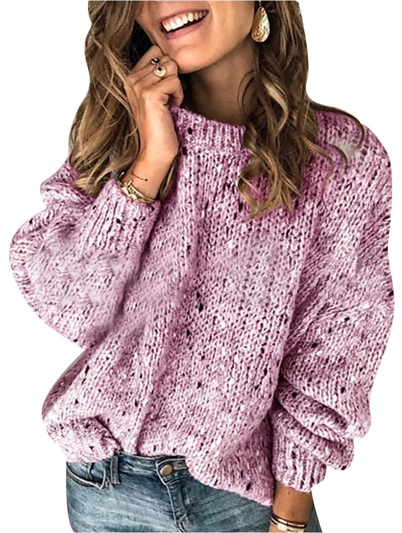 Winter Polka Dot Pullover Knitted Sweater Fashion Solid Color Loose Long Sleeve Top Women's Clothing - Image 6