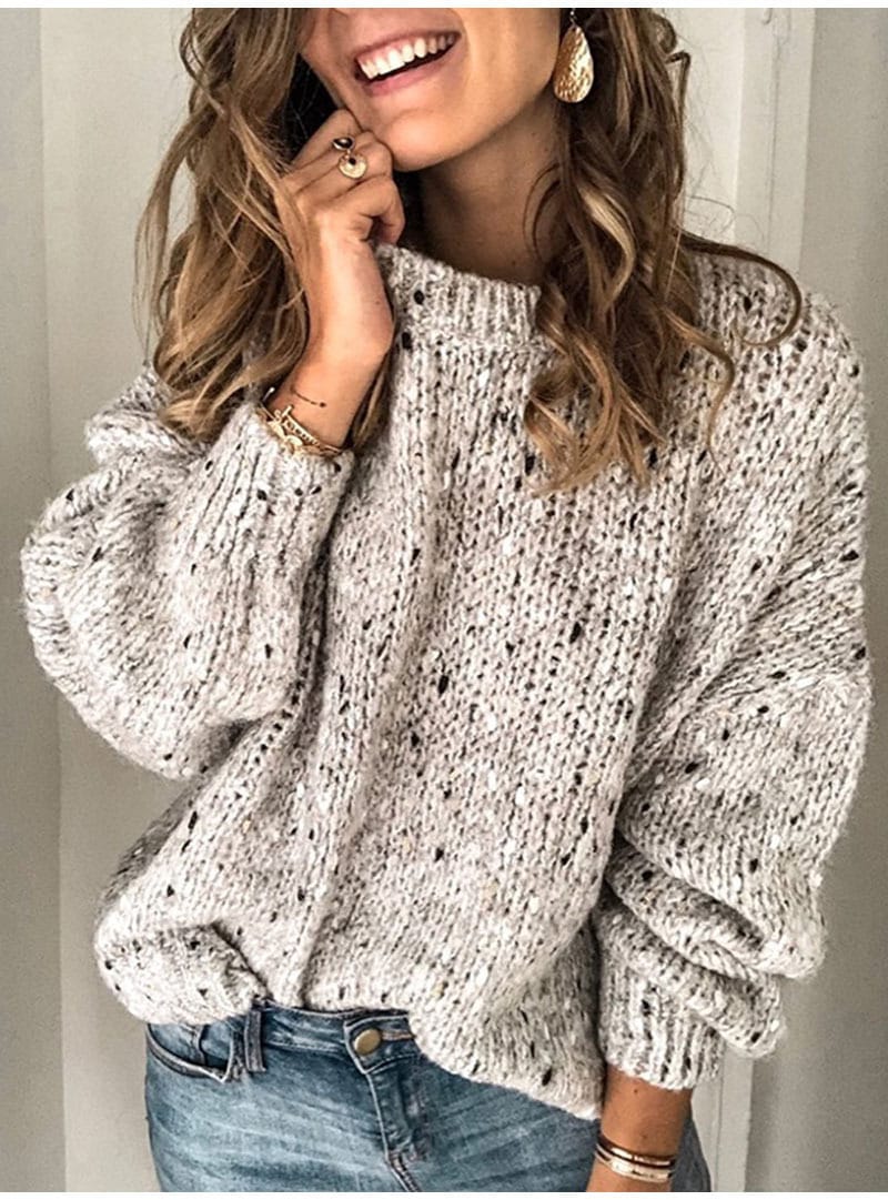 Winter Polka Dot Pullover Knitted Sweater Fashion Solid Color Loose Long Sleeve Top Women's Clothing - Image 2