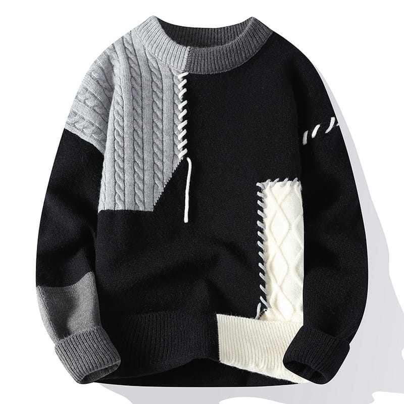 Ins Colorblock Pullover Sweater Winter Fashion Long Sleeve Knitted Top Men's Clothing - Image 8
