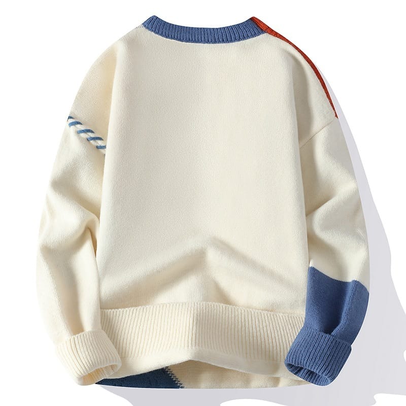 Ins Colorblock Pullover Sweater Winter Fashion Long Sleeve Knitted Top Men's Clothing - Image 6