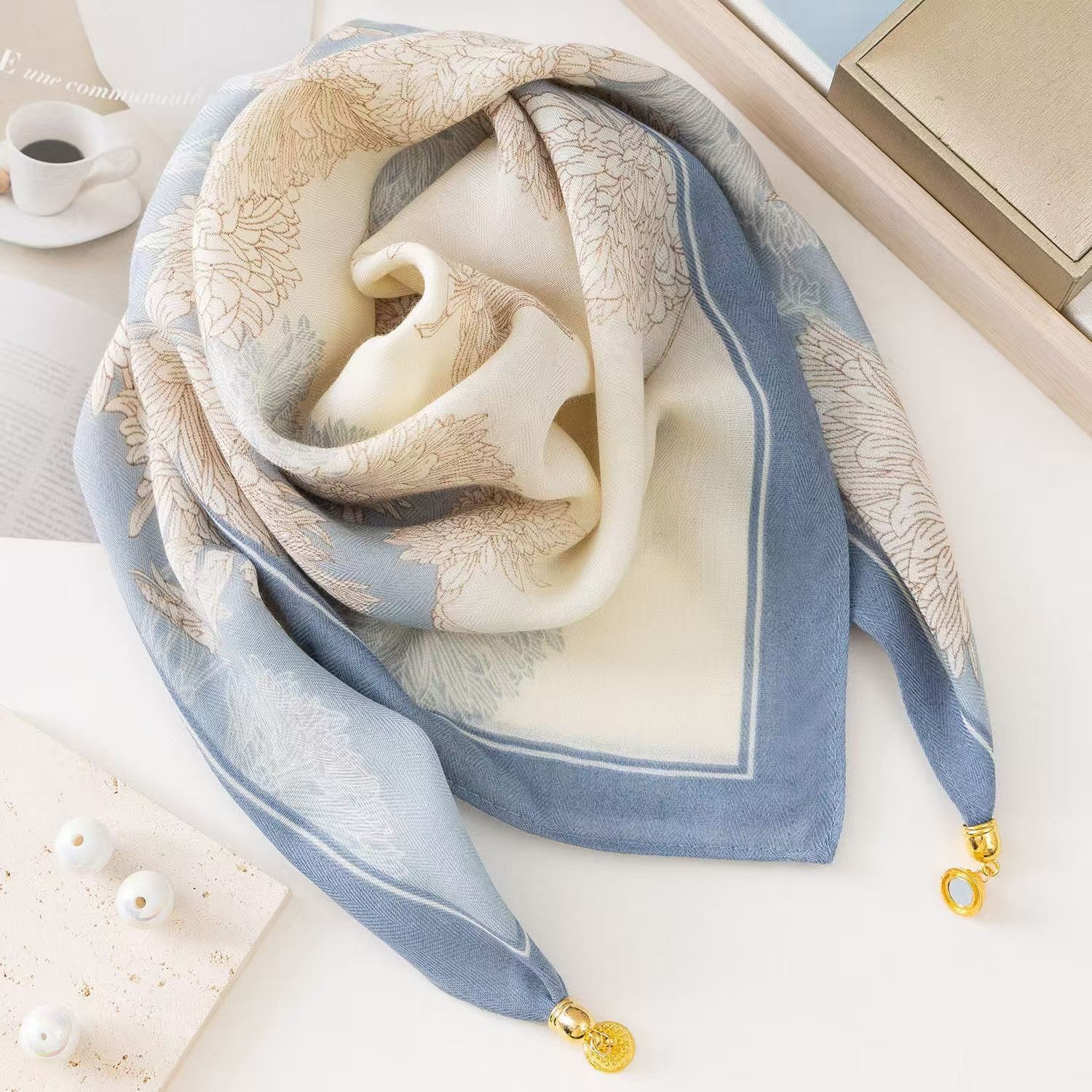 Thermal Square Scarf With Magnetic Clasp Triangular Silk Scarf Cotton Neck Warmer For Women - Image 5