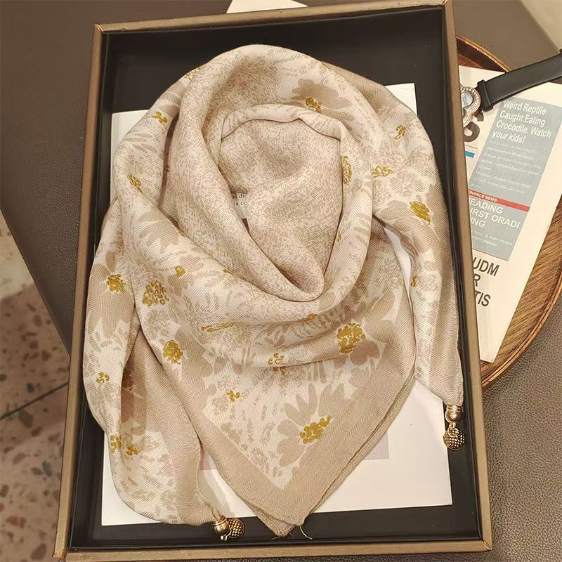 Thermal Square Scarf With Magnetic Clasp Triangular Silk Scarf Cotton Neck Warmer For Women - Image 10