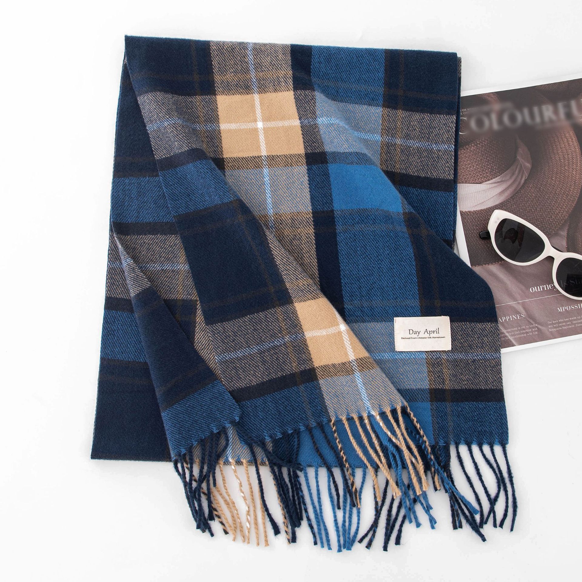 Stylish And Simple Womens Faux Cashmere Plaid Scarf - Image 3