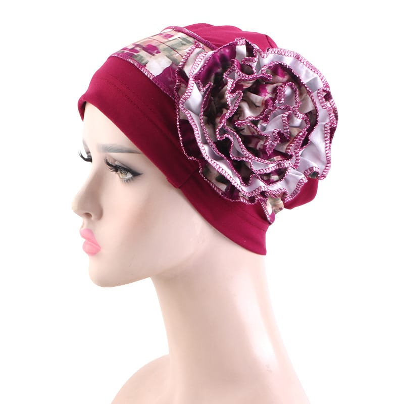 With Side Floral Design Headscarf-style Hat Chemo Postpartum Hair-protecting Cap - Image 7