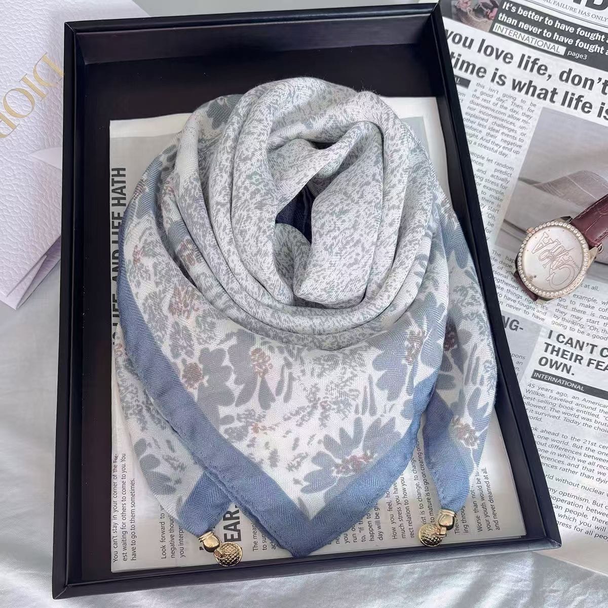 Thermal Square Scarf With Magnetic Clasp Triangular Silk Scarf Cotton Neck Warmer For Women - Image 4