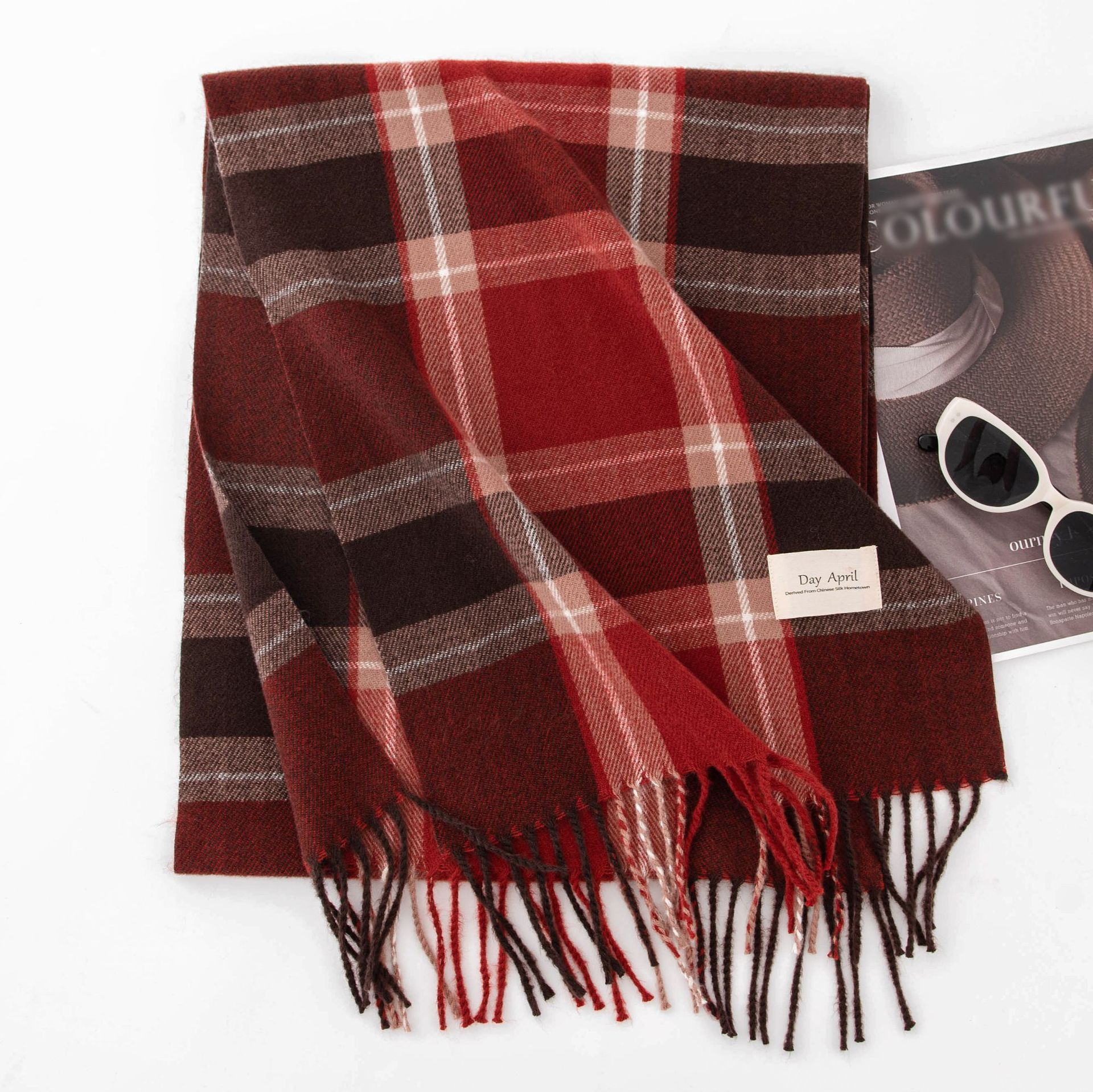 Stylish And Simple Womens Faux Cashmere Plaid Scarf - Image 9
