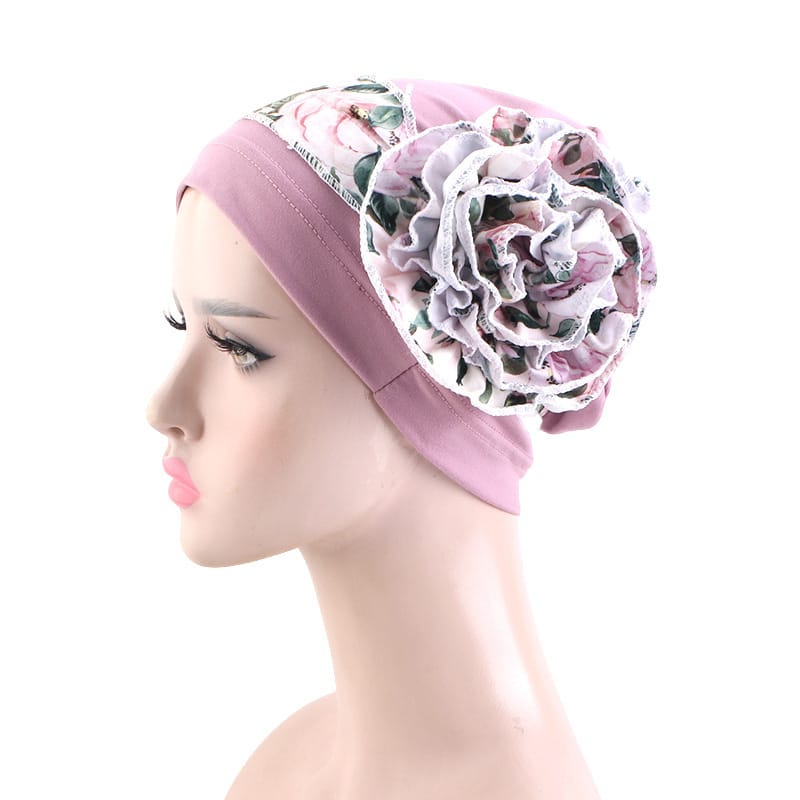 With Side Floral Design Headscarf-style Hat Chemo Postpartum Hair-protecting Cap - Image 3