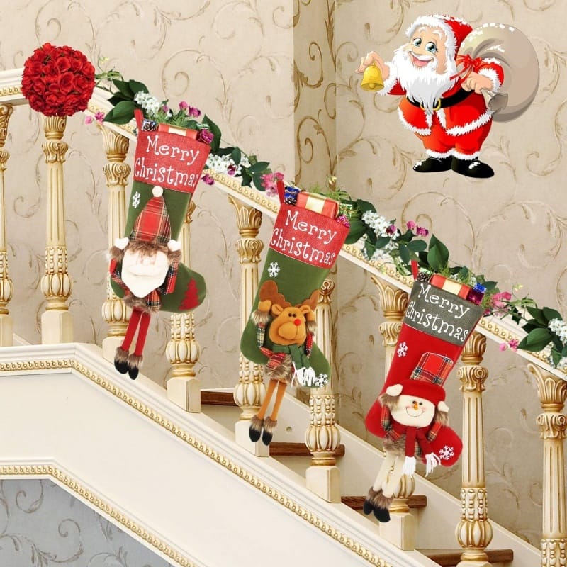 New Year Xmas Big Stockings Set Decorations Christmas 3D Plush Big Sock Christmas Tree Pendant Decorating Supplies - Image 4