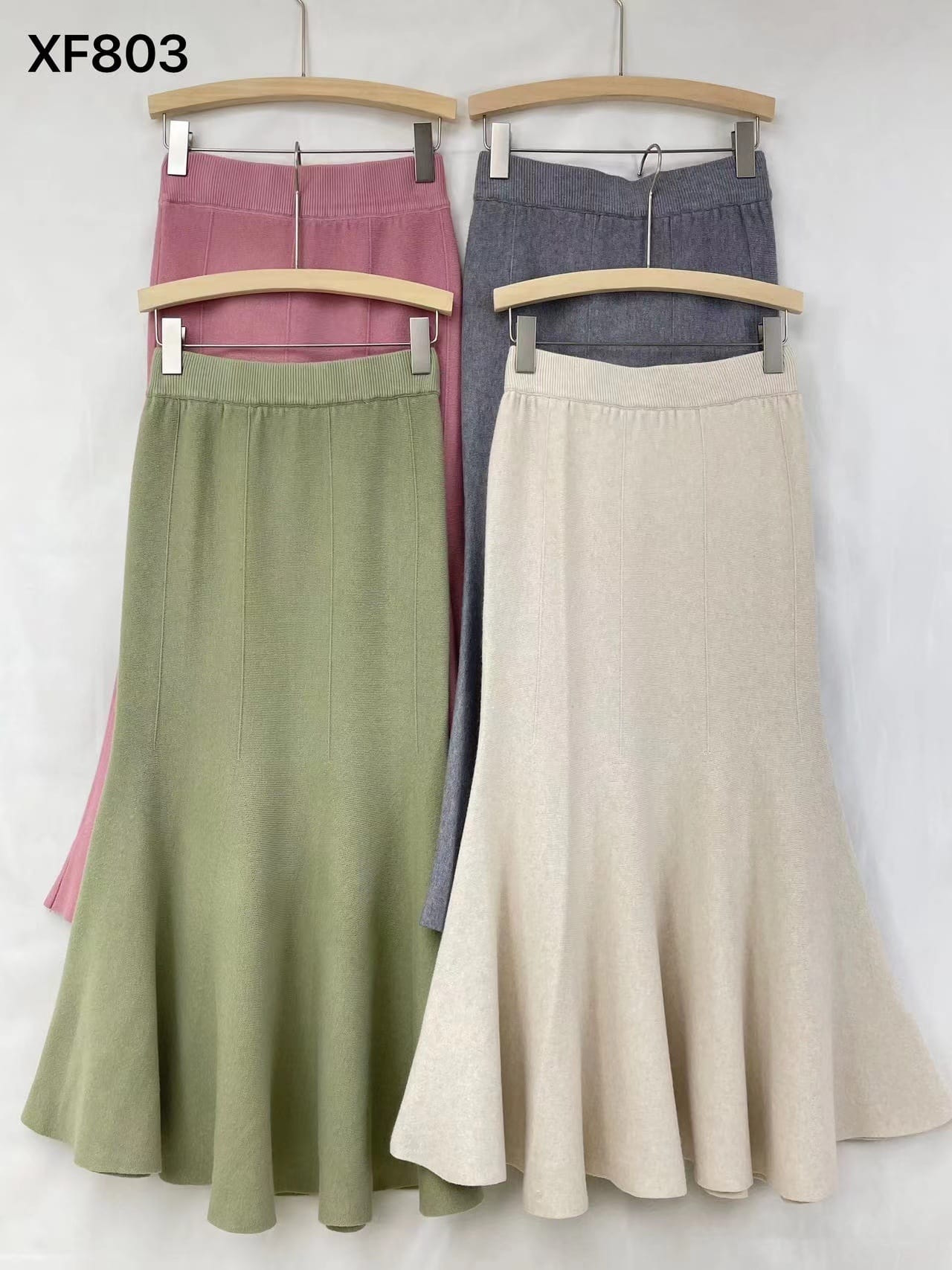 Womens Solid-Colored French-Style Retro High-Waist Knitted Fishtail Skirt - Image 3