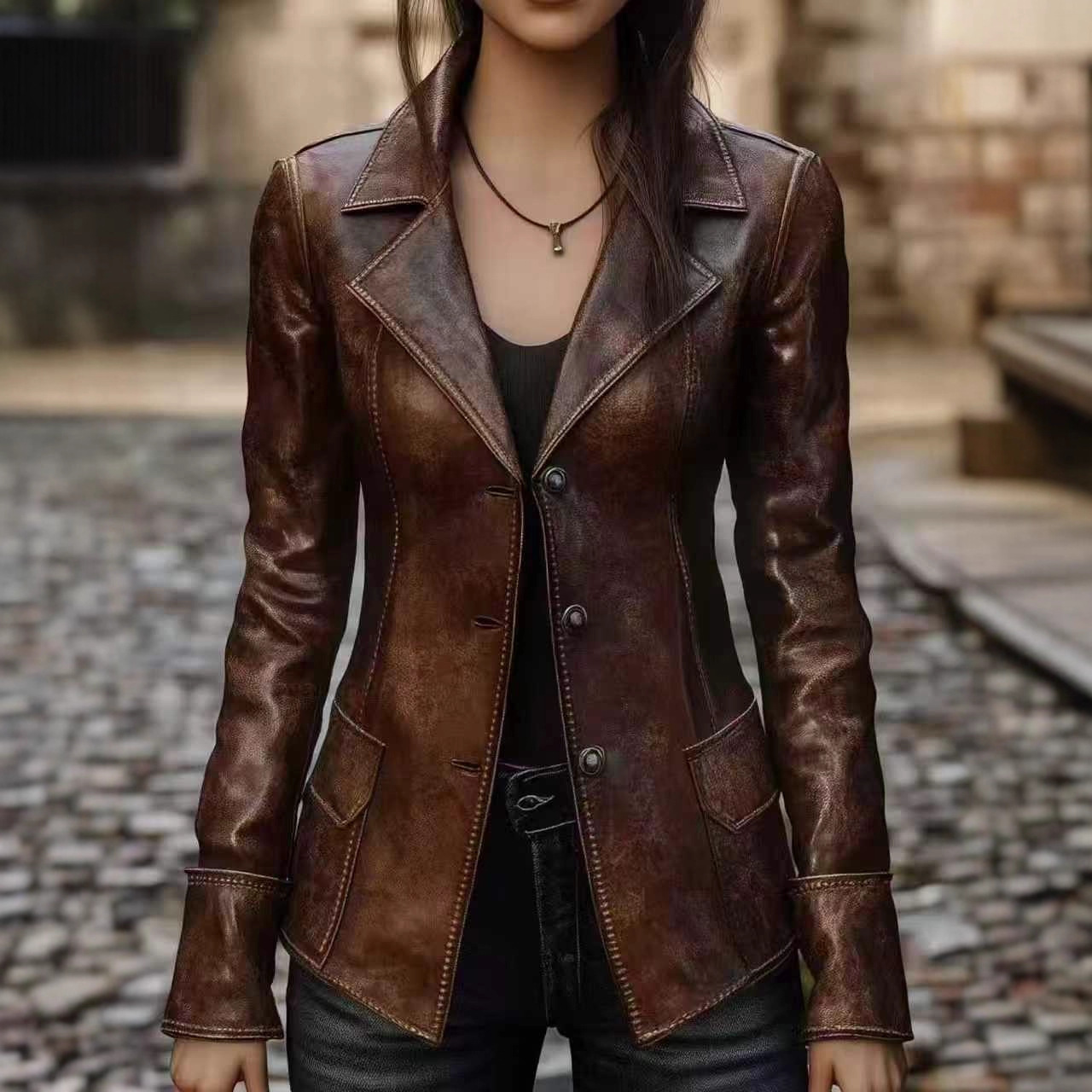 Chic Retro Cool Biker Leather Jacket Top - Image 4