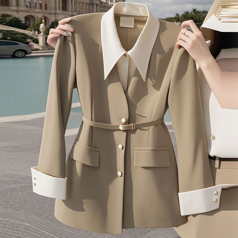 Womens Waist-Cinching Black Fake Two-Piece Blazer - Image 5