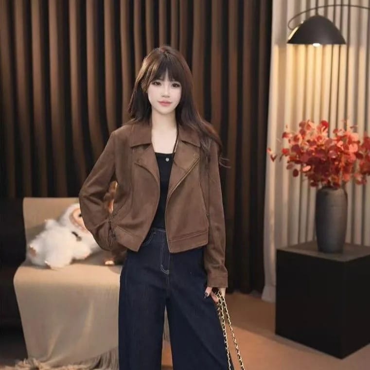American-style Vintage Suede Short Coat For Women