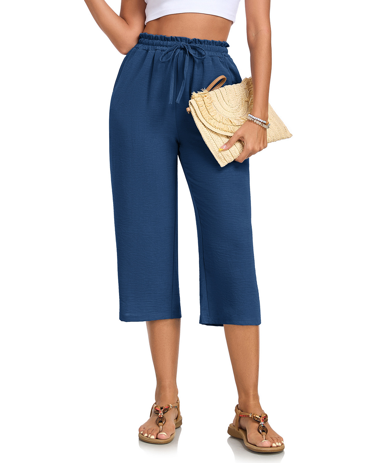 Women's Versatile Solid-Color Cropped Straight-Leg Pants - Image 3