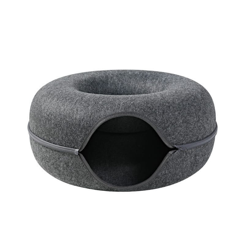 Four Seasons Available Cat Nest Round Woolen Felt Pet Dual-use Cat Nest Tunnel Interactive Training Toy Grey Felt Cat Nest - Image 5