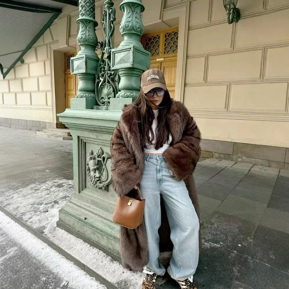 Laid-back Style Fox Fur Coat Faux Fur Brown - Image 5