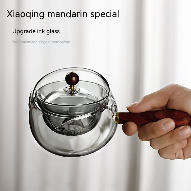 Semi-automatic Rotary Heat-resistant Glass Teapot Lazy Tea Making With Infuser And Wooden Handle Office Home Accessories Kitchen Gadgets - Image 6