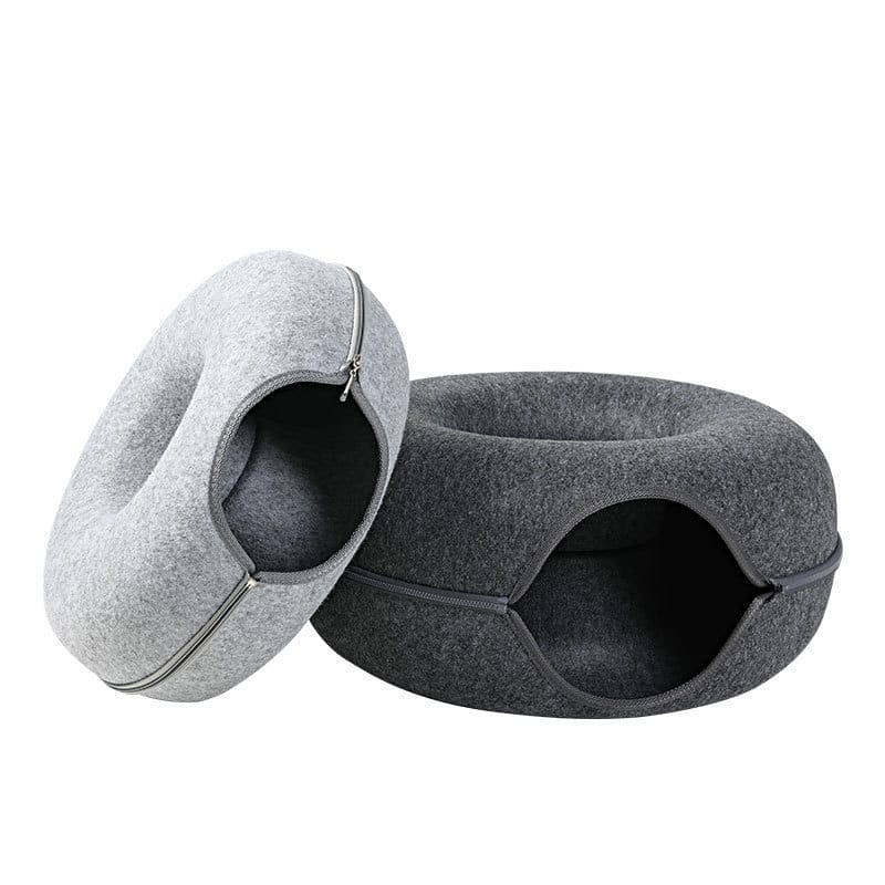 Four Seasons Available Cat Nest Round Woolen Felt Pet Dual-use Cat Nest Tunnel Interactive Training Toy Grey Felt Cat Nest - Image 2