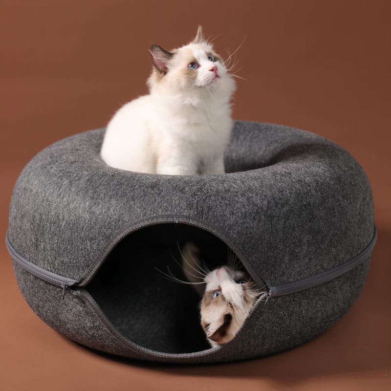 Four Seasons Available Cat Nest Round Woolen Felt Pet Dual-use Cat Nest Tunnel Interactive Training Toy Grey Felt Cat Nest - Image 10
