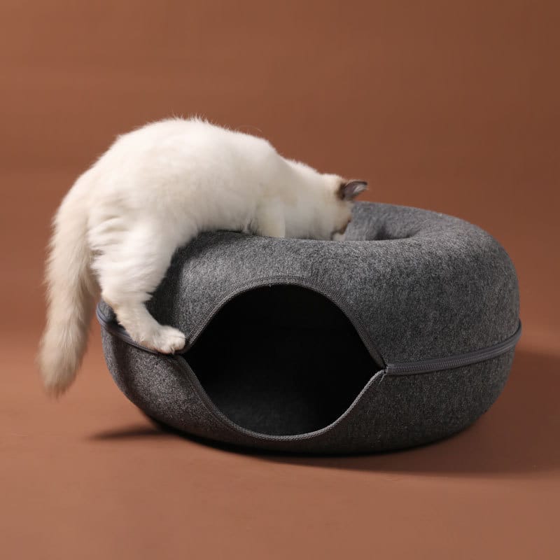 Four Seasons Available Cat Nest Round Woolen Felt Pet Dual-use Cat Nest Tunnel Interactive Training Toy Grey Felt Cat Nest - Image 4