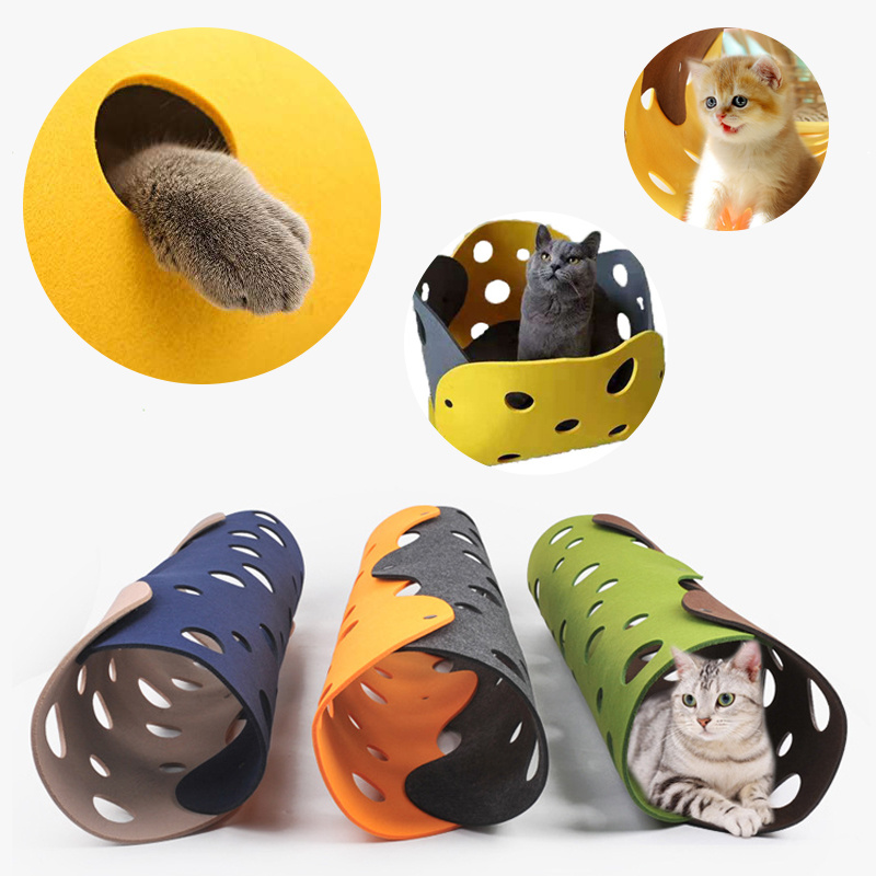 Cat Tunnel Cat Toy Felt Pom Splicing Deformable Kitten Nest Collapsible Tube House Tunnel Interactive Pet Toy Cat Accessories - Image 3