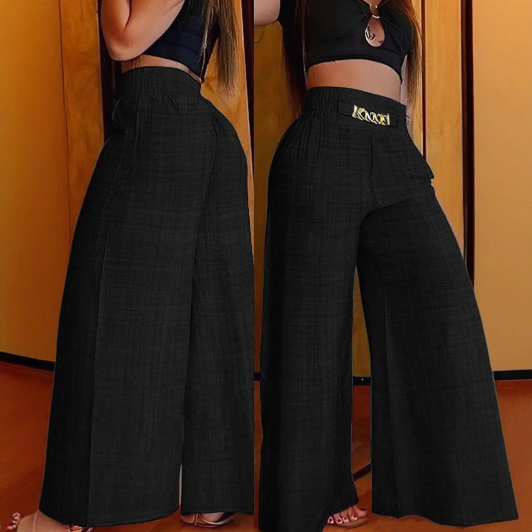 New Womens Fashionable Retro High-Waist Elastic Drapey Wide-Leg Long Pants For Women - Image 2