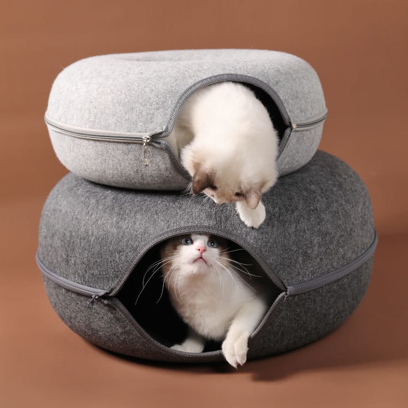 Four Seasons Available Cat Nest Round Woolen Felt Pet Dual-use Cat Nest Tunnel Interactive Training Toy Grey Felt Cat Nest - Image 9