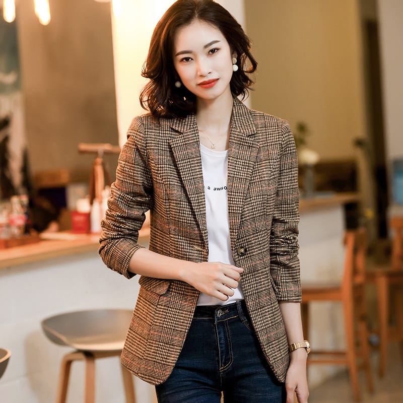 Plaid Blazer Womens Korean-style British-style AutumnWinter - Image 5