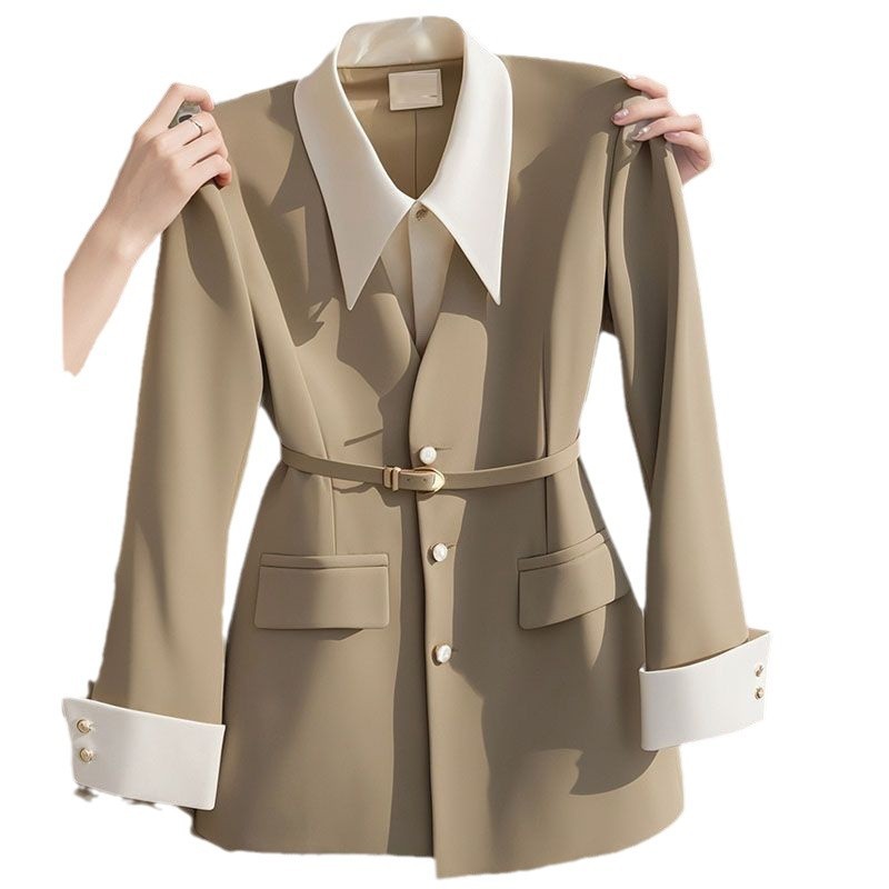 Womens Waist-Cinching Black Fake Two-Piece Blazer - Image 2
