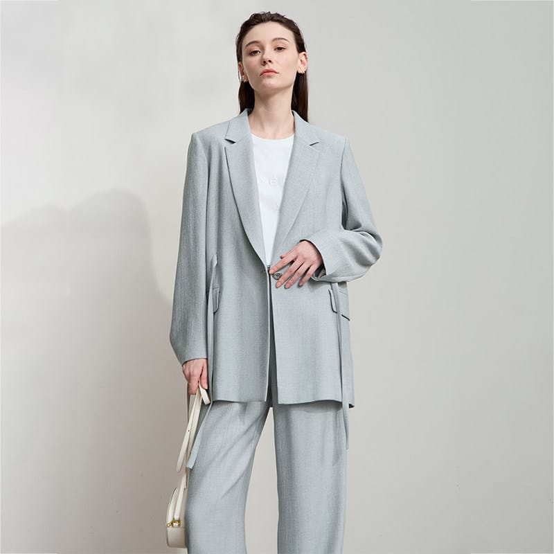 Commuter-Style Top With Straps Wide Shoulder Pads And A Belt