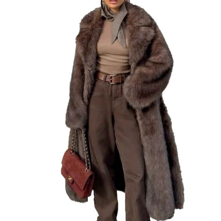 Laid-back Style Fox Fur Coat Faux Fur Brown - Image 2