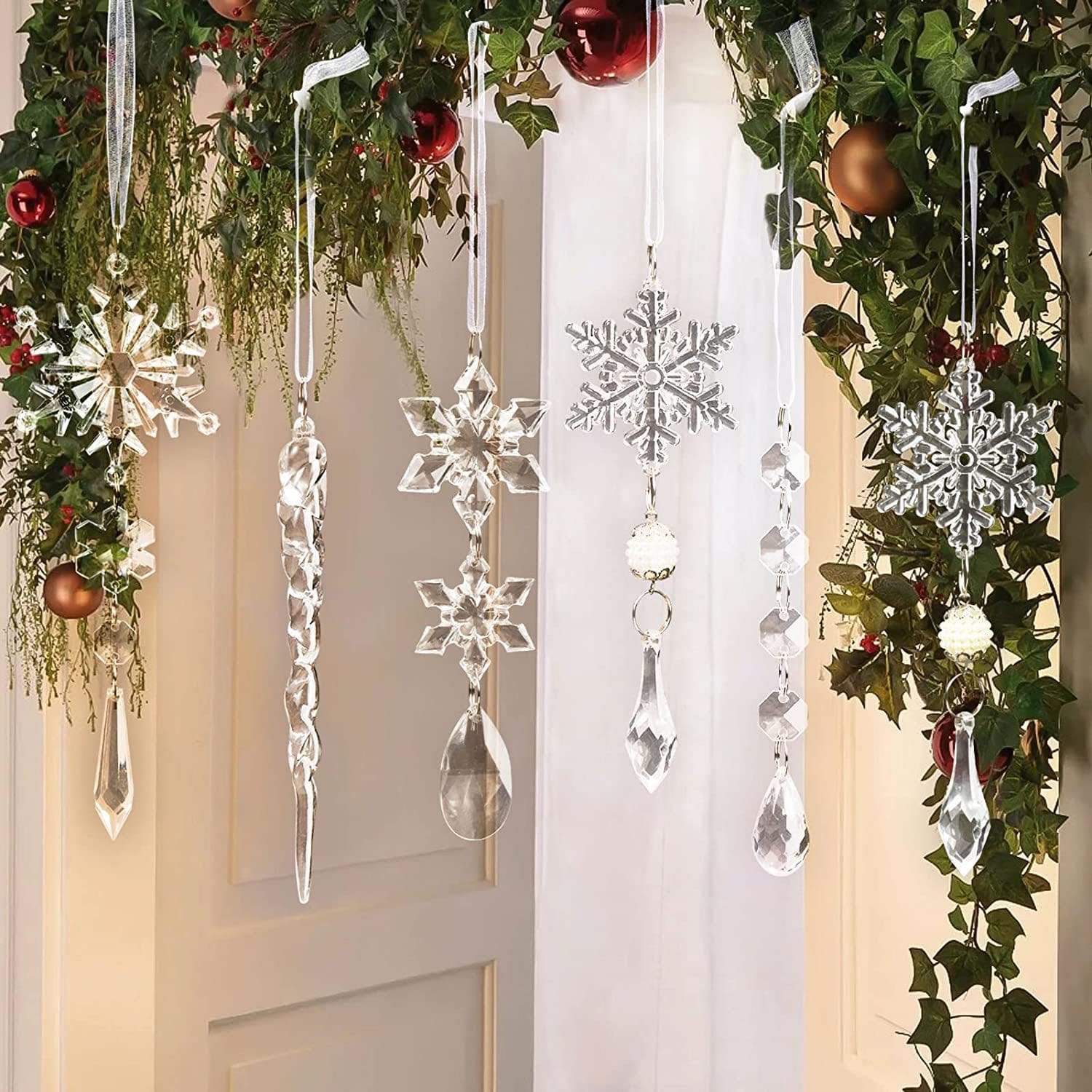 10pcs Christmas Tree Hanging Pendants Acrylic Ice Strip Snow Ceiling Xmas Ornaments New Year Christmas Decoration Home Decor - Image 6