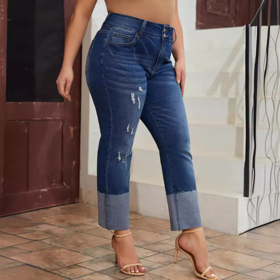 Womens High-Waist Straight-Leg Ripped Stretch Jeans - Image 3