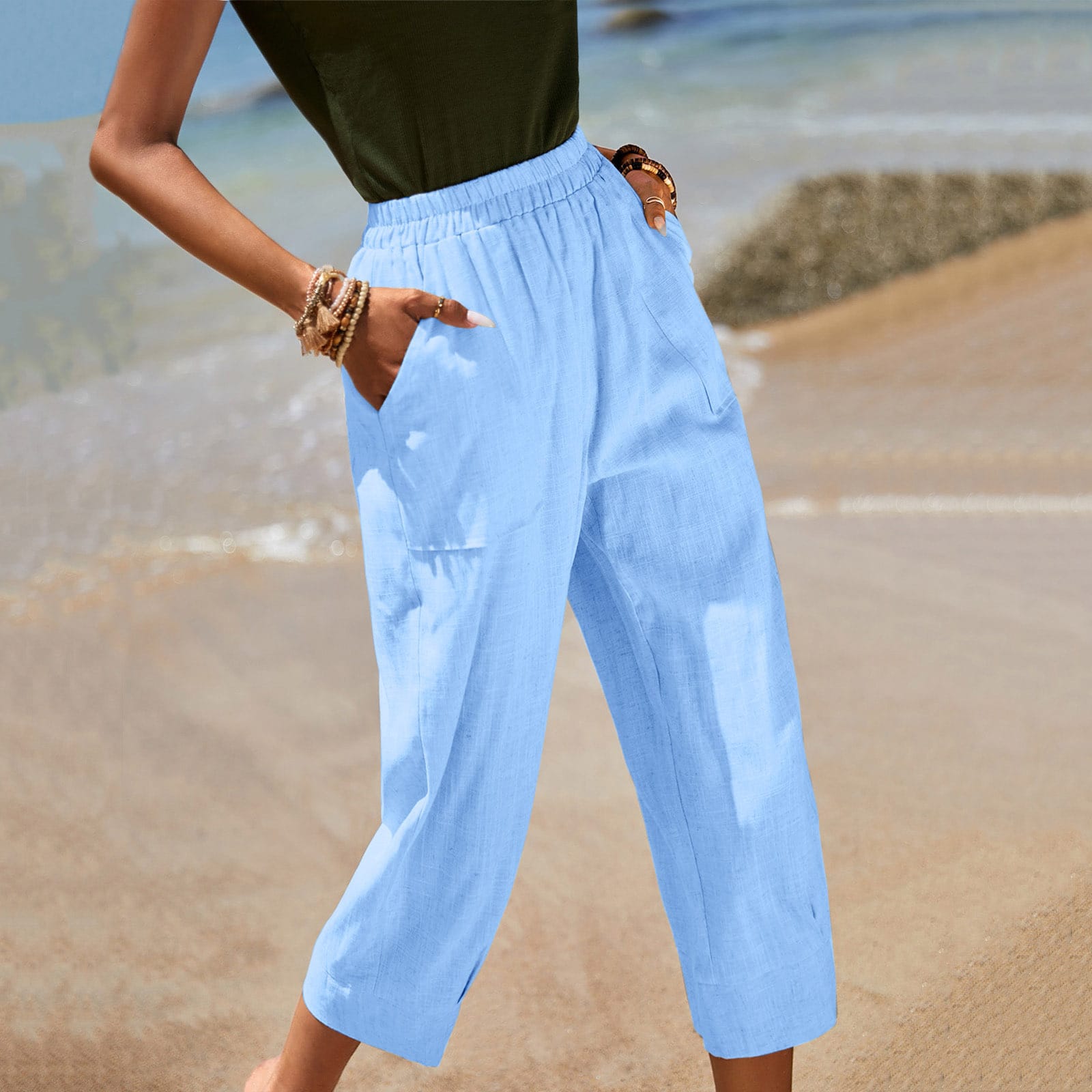 Casual Wide-leg Cotton-linen Relaxed-fit Tapered Pants - Image 10
