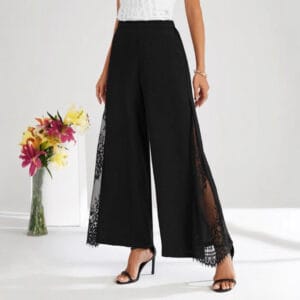 Elegant Lace-panelled High-waisted Casual Chic Wide-leg Pants