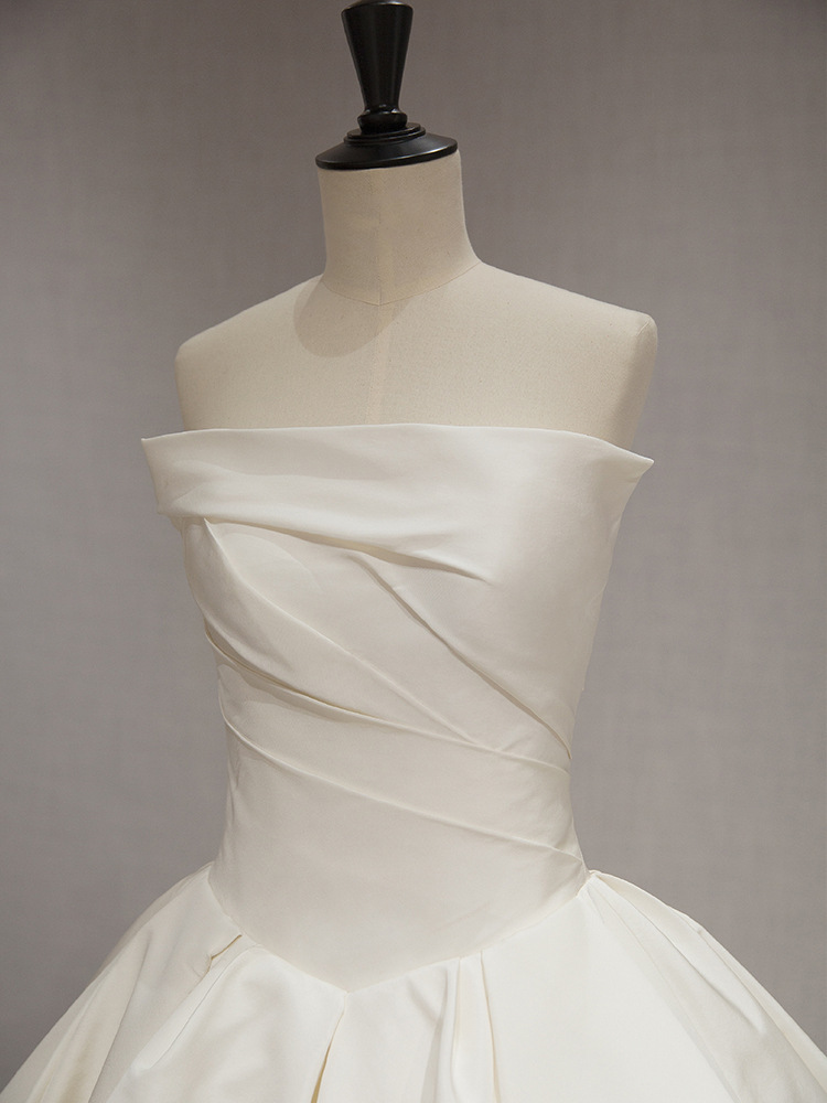 Women's Satin Tube Top Simple Elegant French Style Large Tail Elegant Wedding Dress - Image 8