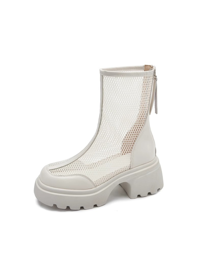 Summer Hollow Out Breathable Mesh Platform Chunky Heel Boot - Image 2