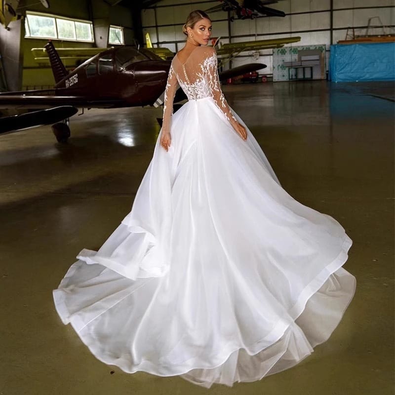 Embroidered Long Sleeve Off-the-shoulder Wedding Dress - Image 6
