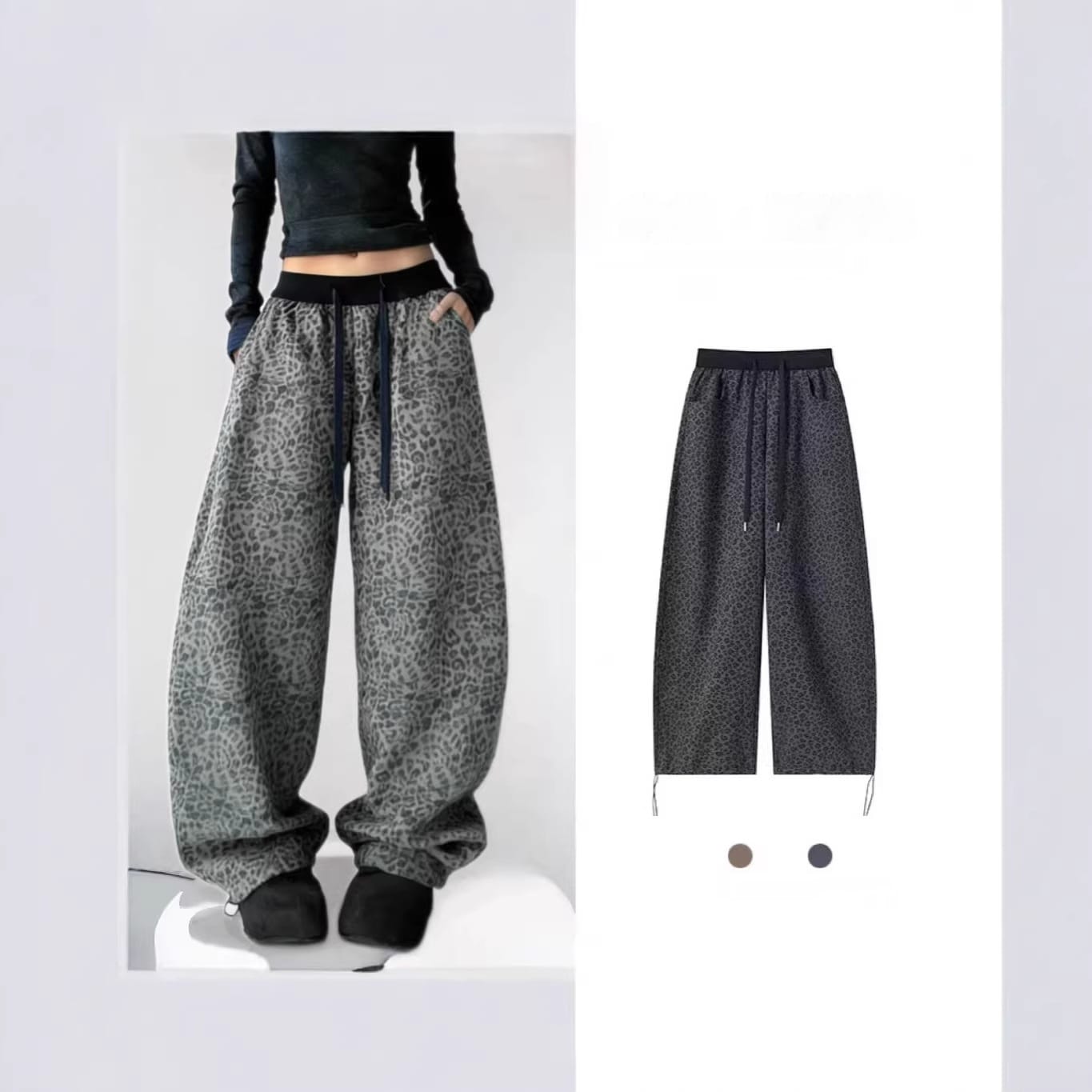 Womens Fashionable All-Match Leopard-Print High-Waist Wide-Leg Pants - Image 3