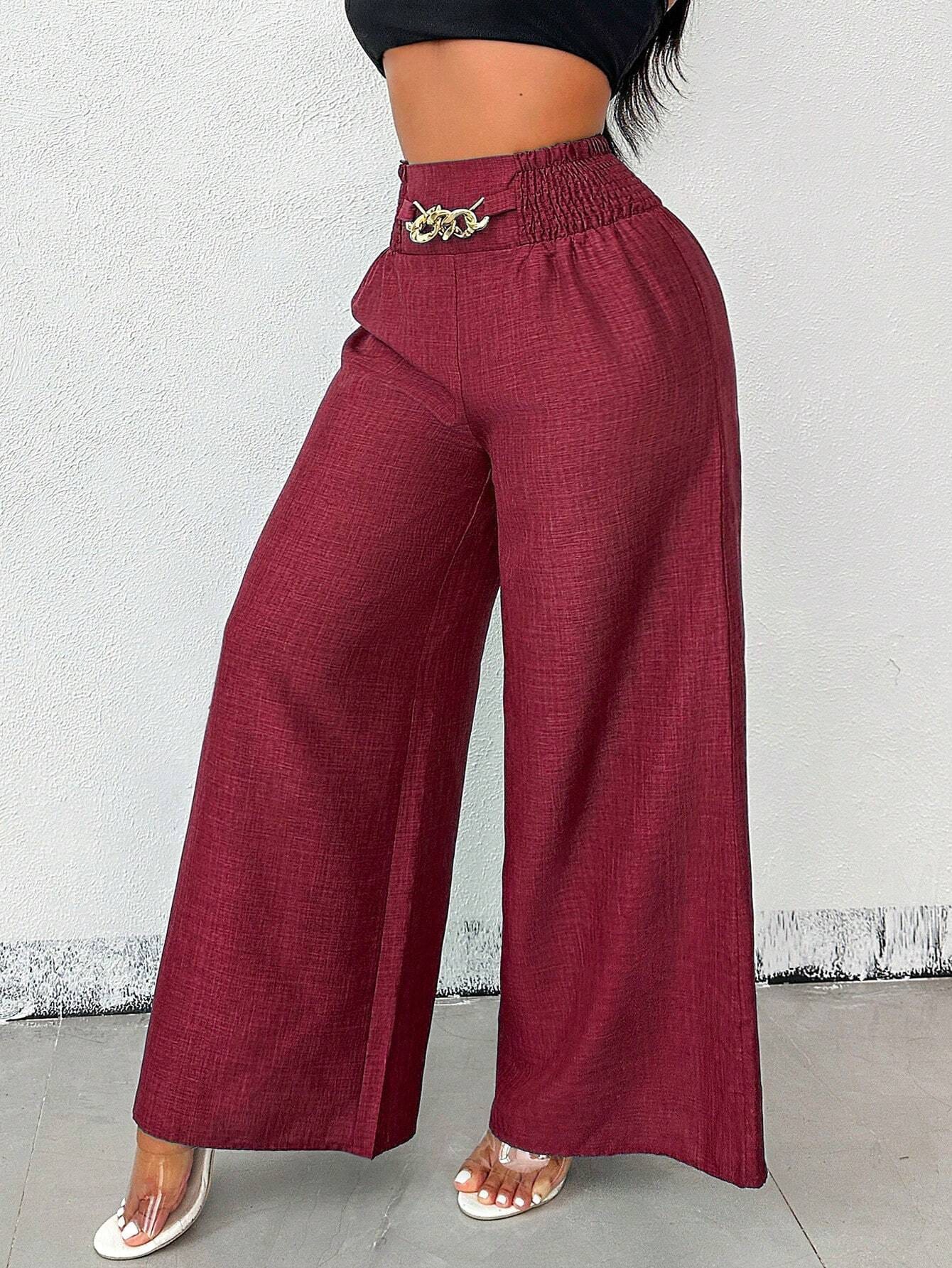 New Womens Fashionable Retro High-Waist Elastic Drapey Wide-Leg Long Pants For Women - Image 5