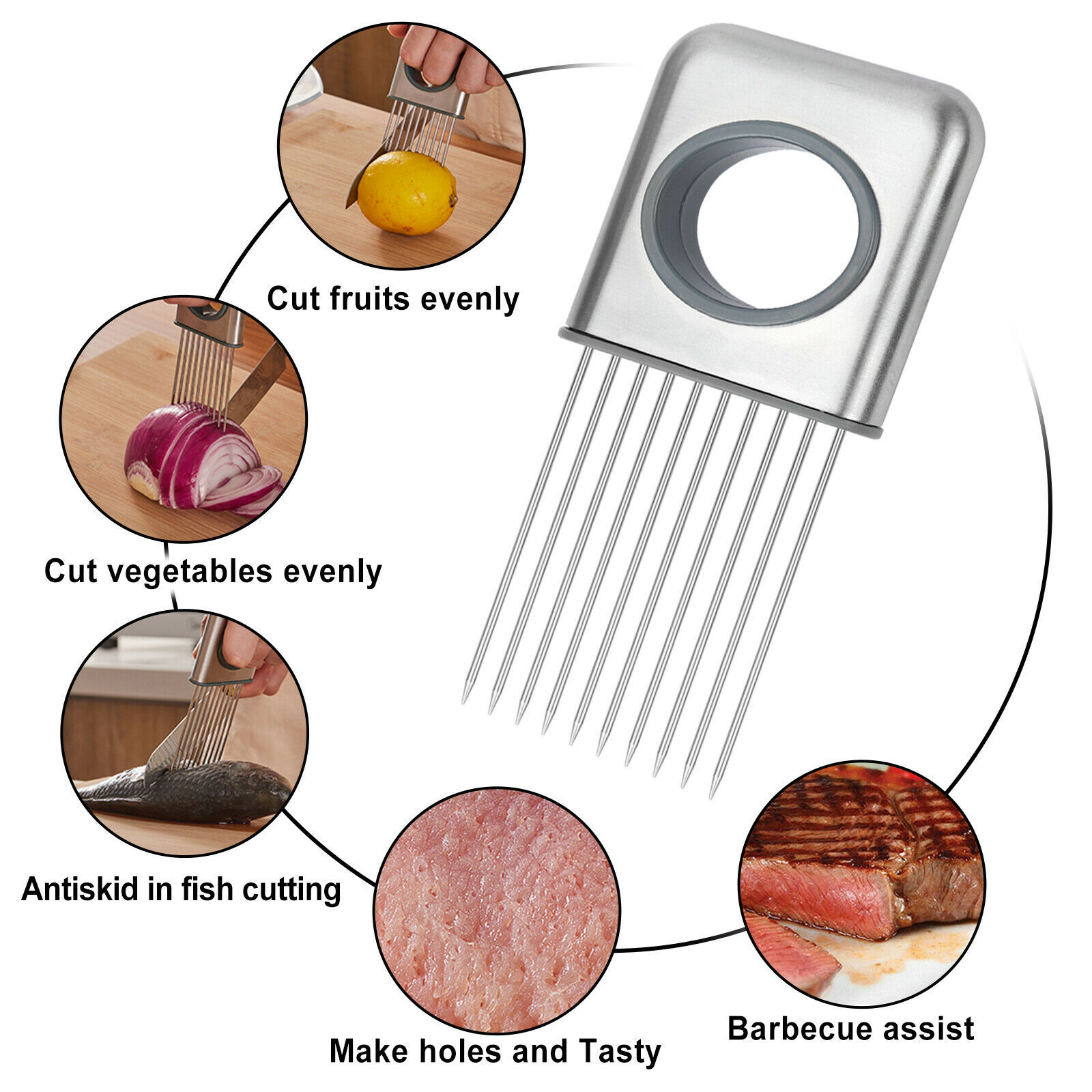 Onion Holder Slicer Vegetable Tools Tomato Cutter Stainless Steel Kitchen Gadget - Image 2