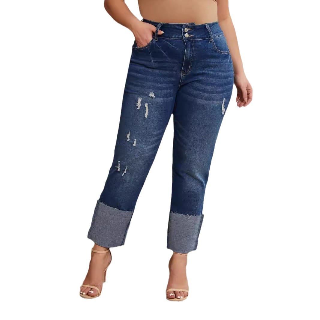 Womens High-Waist Straight-Leg Ripped Stretch Jeans - Image 4