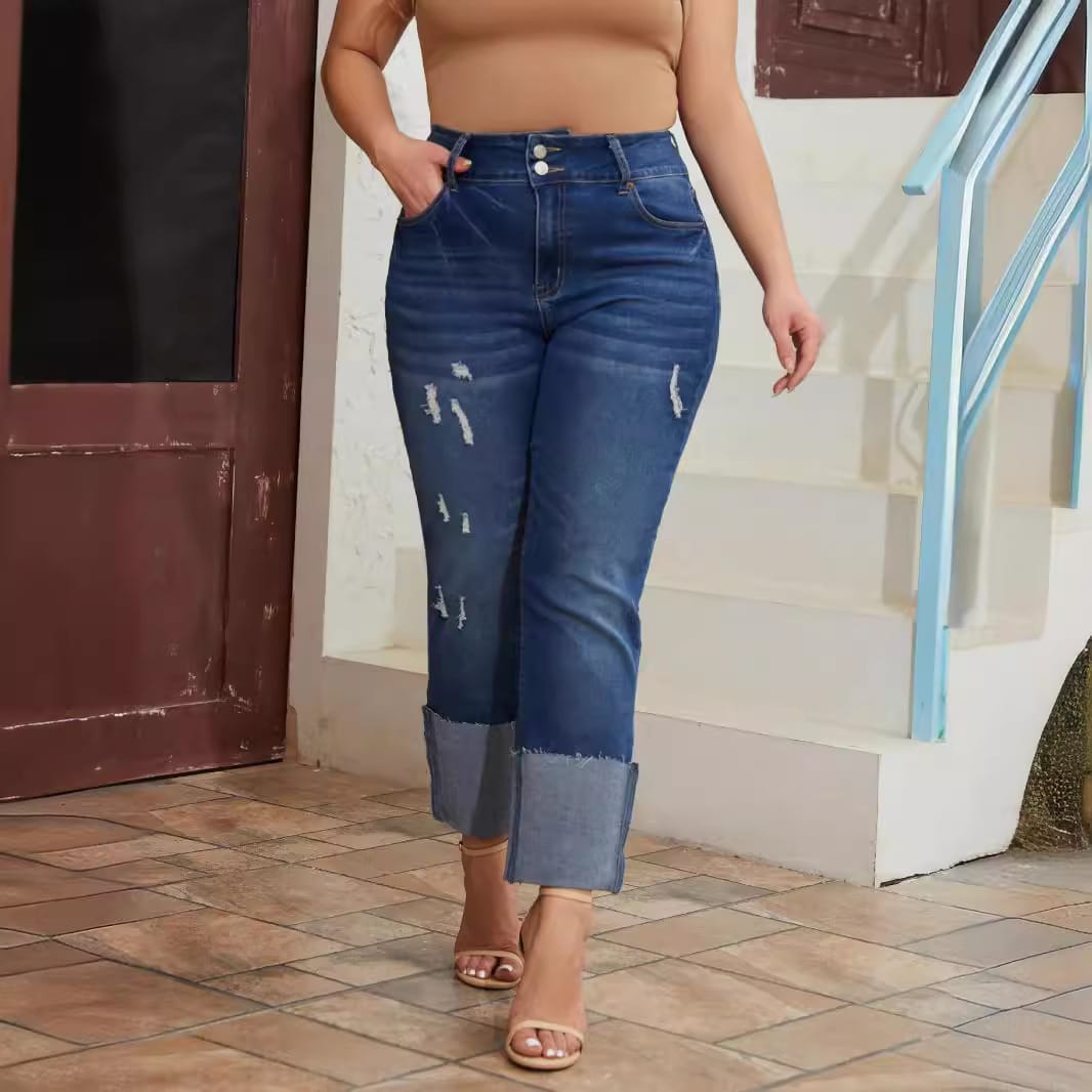 Womens High-Waist Straight-Leg Ripped Stretch Jeans - Image 5