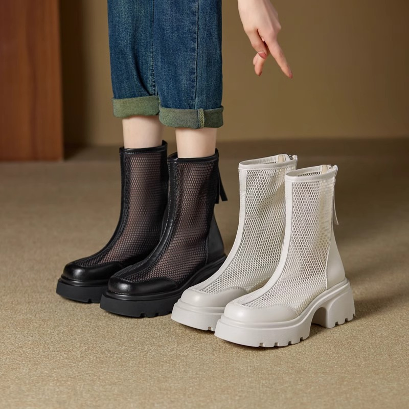 Summer Hollow Out Breathable Mesh Platform Chunky Heel Boot - Image 4