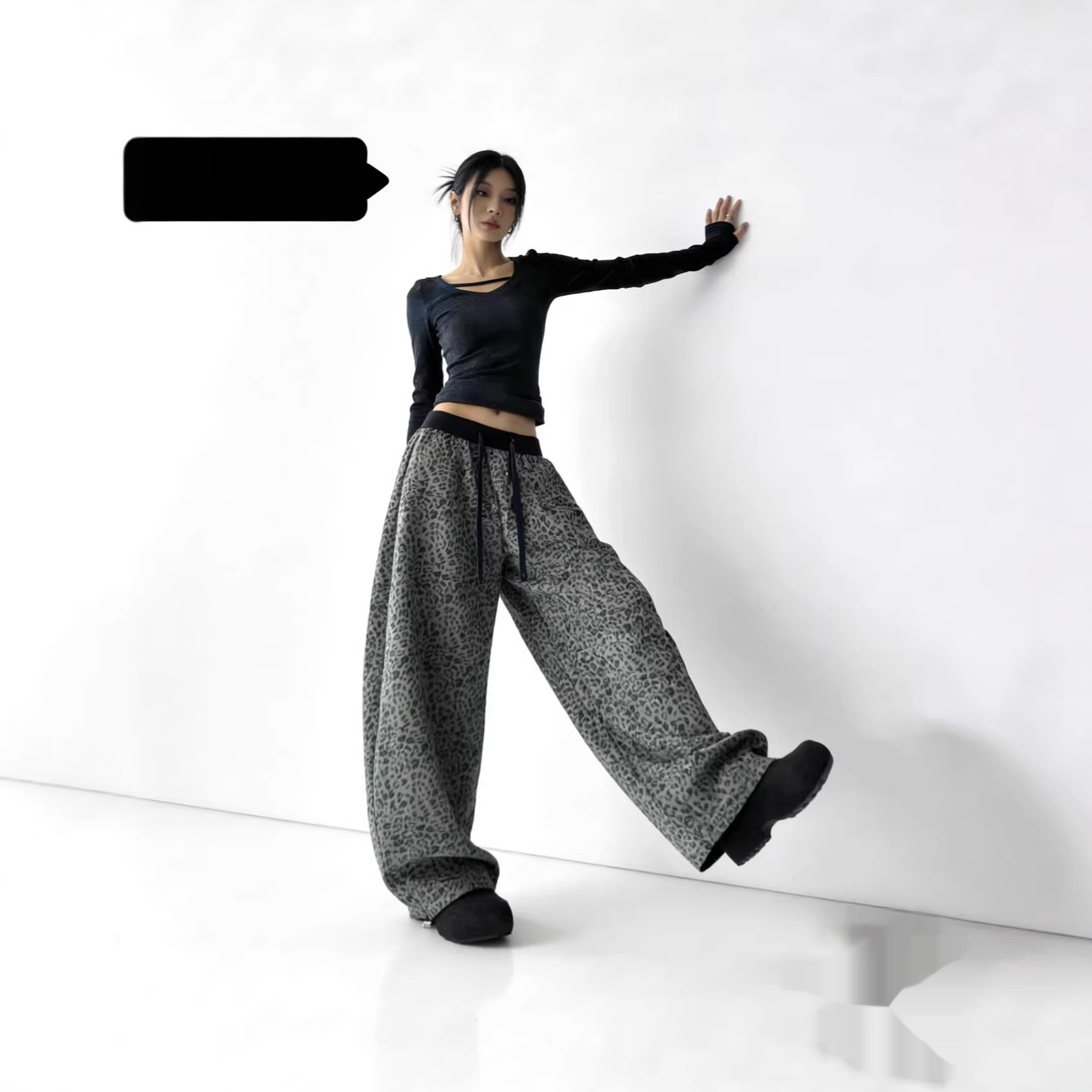 Womens Fashionable All-Match Leopard-Print High-Waist Wide-Leg Pants - Image 5