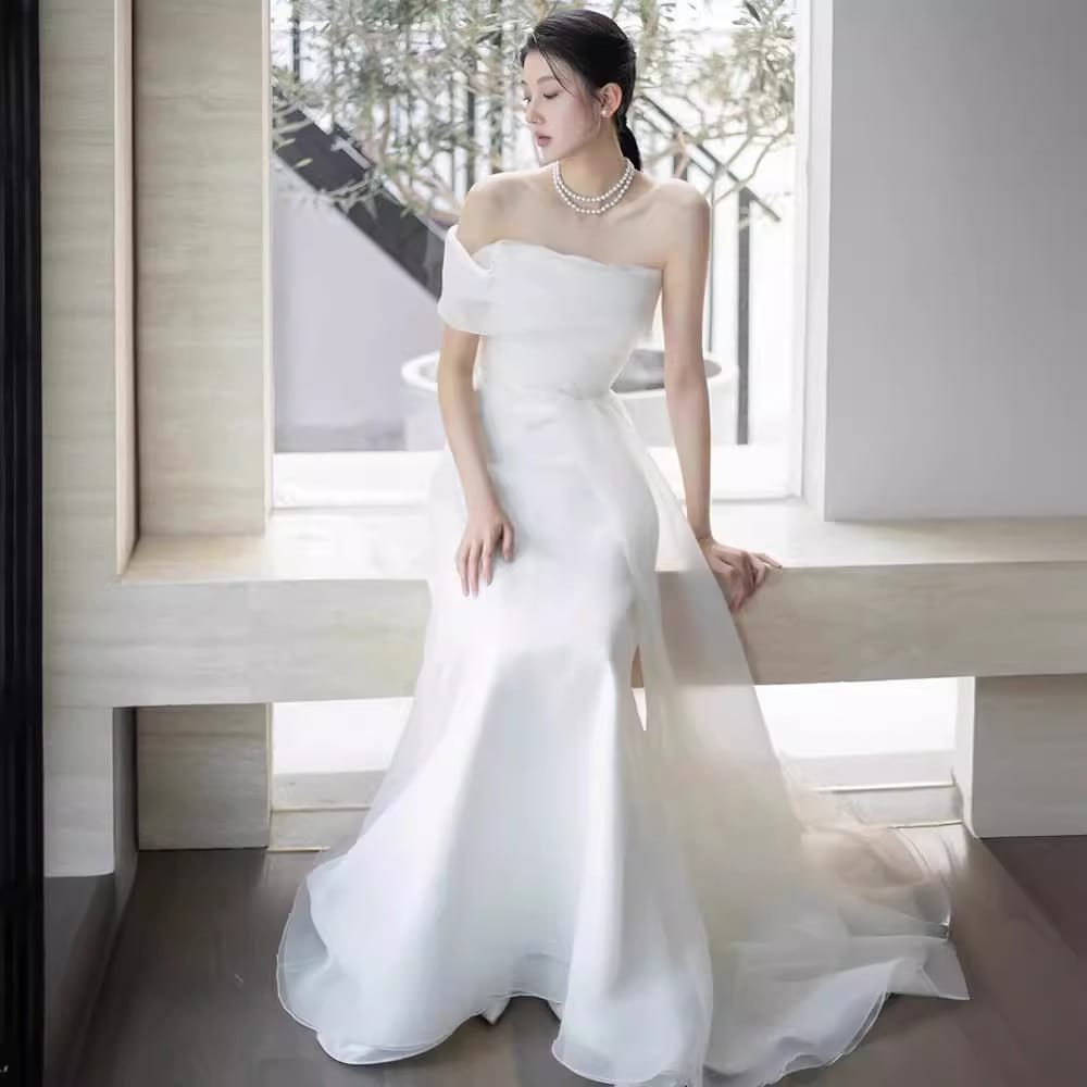 French Off-shoulder Light Wedding Dress Bride - Image 3