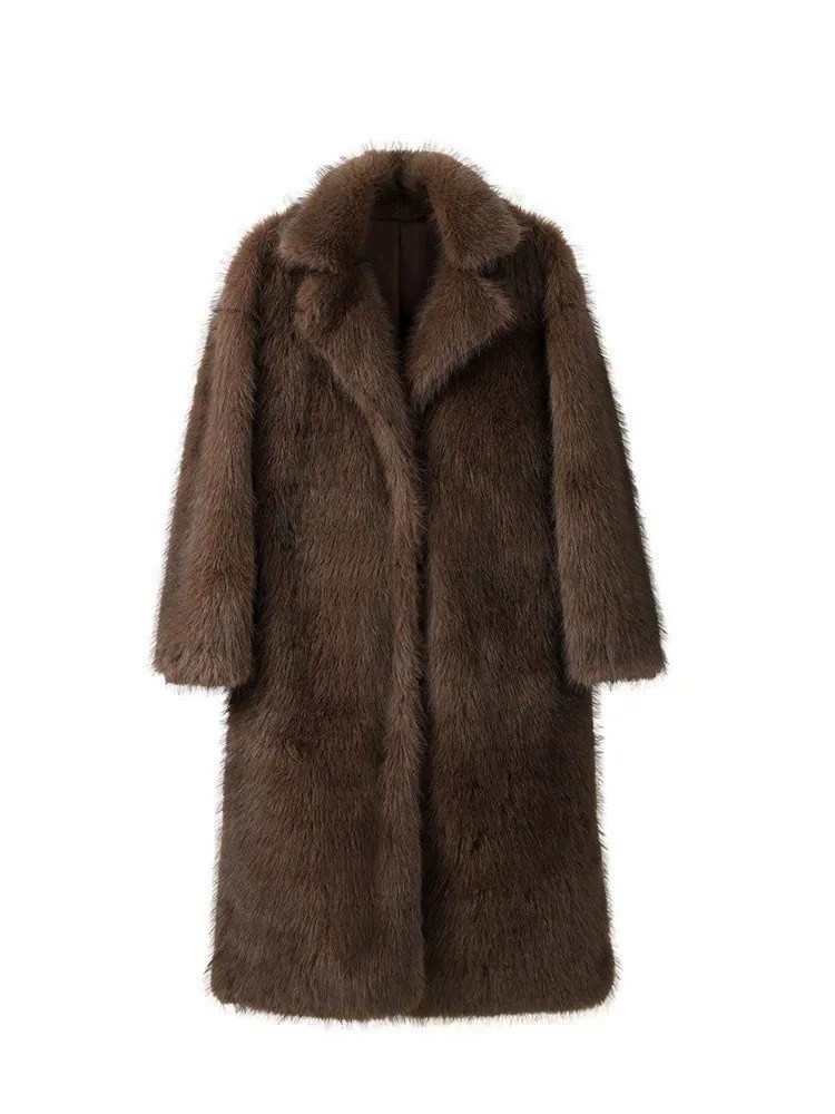 Laid-back Style Fox Fur Coat Faux Fur Brown - Image 3