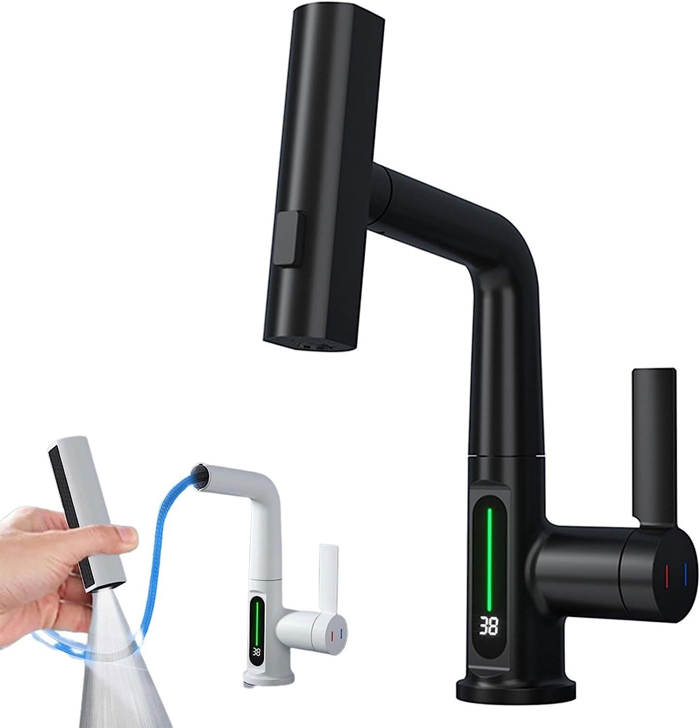 Intelligent Digital Display Faucet Pull-out Basin Faucet Temperature Digital Display Rotation - Image 4