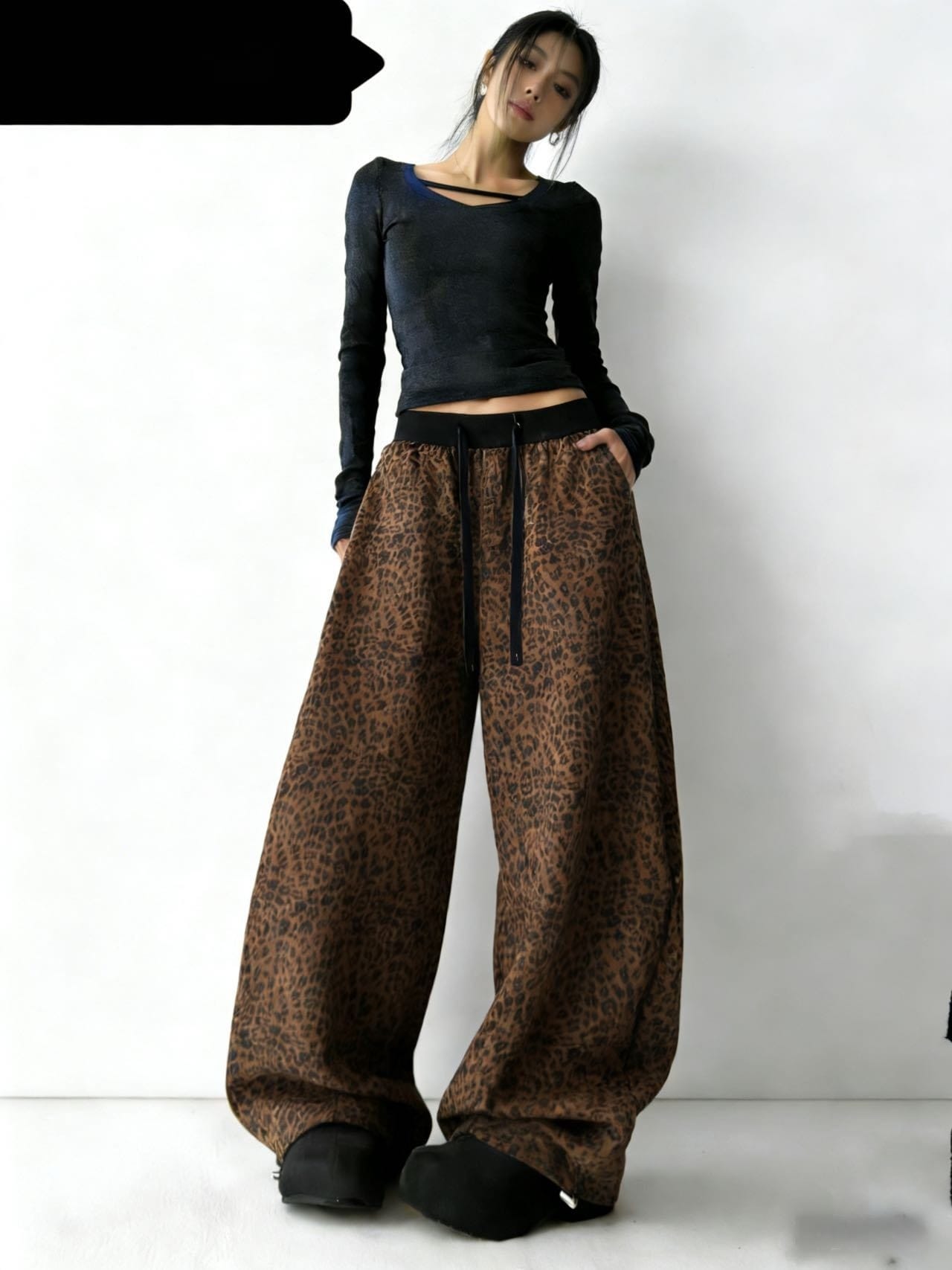 Womens Fashionable All-Match Leopard-Print High-Waist Wide-Leg Pants - Image 4