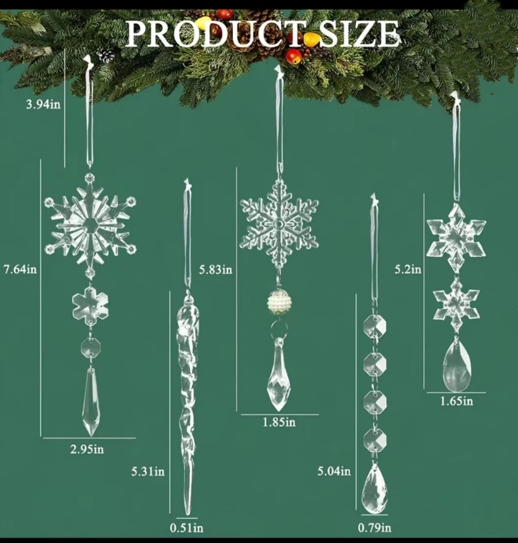 10pcs Christmas Tree Hanging Pendants Acrylic Ice Strip Snow Ceiling Xmas Ornaments New Year Christmas Decoration Home Decor - Image 9